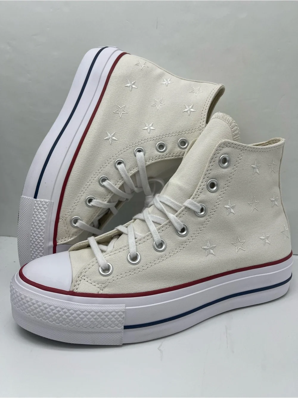 Converse A15538C WMNS Sz 8.5 CTAS LIT HI VINTAGE WHITE/RED/NAVY Platform Sneaker